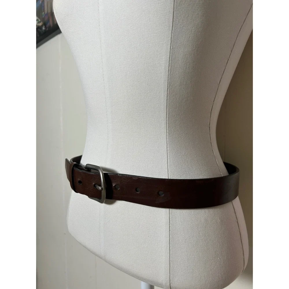 Kids Large Dark Brown Leather Belt Silver Buckle Classic School Uniform